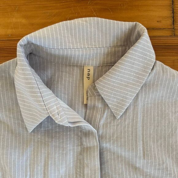 NAP Loungewear RARE Pleated Oversized Buttondown Shirt Dress in Light Grey Strip - Picture 3 of 7